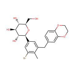 Cc1c(Br)cc([C@@H]2O[C@H](CO)[C@@H](O)[C@H](O)[C@H]2O)cc1Cc1ccc2c(c1)OCCO2 ZINC000142233904