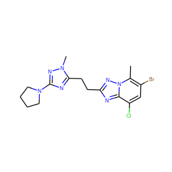 Cc1c(Br)cc(Cl)c2nc(CCc3nc(N4CCCC4)nn3C)nn12 ZINC000210686775