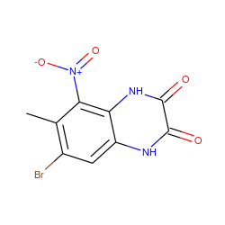 Cc1c(Br)cc2[nH]c(=O)c(=O)[nH]c2c1[N+](=O)[O-] ZINC000013478384