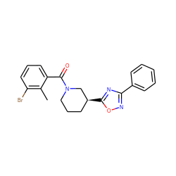 Cc1c(Br)cccc1C(=O)N1CCC[C@H](c2nc(-c3ccccc3)no2)C1 ZINC000095588904