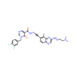 Cc1c(C#CCNC(=O)c2cncn(Cc3ccc(F)c(F)c3)c2=O)ccc2ncc(NCCCN(C)C)nc12 ZINC000169687926