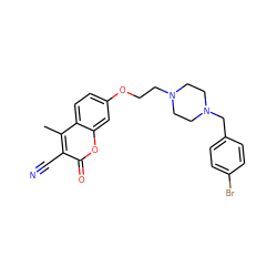 Cc1c(C#N)c(=O)oc2cc(OCCN3CCN(Cc4ccc(Br)cc4)CC3)ccc12 ZINC001772590740