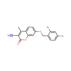 Cc1c(C#N)c(=O)oc2cc(OCc3ccc(Br)cc3Br)ccc12 ZINC001772648773