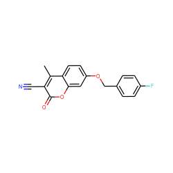 Cc1c(C#N)c(=O)oc2cc(OCc3ccc(F)cc3)ccc12 ZINC001772638751