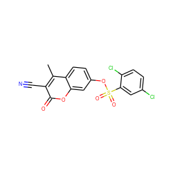 Cc1c(C#N)c(=O)oc2cc(OS(=O)(=O)c3cc(Cl)ccc3Cl)ccc12 ZINC001772628439