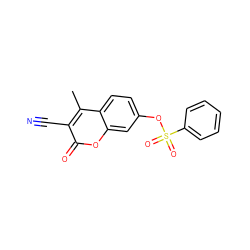 Cc1c(C#N)c(=O)oc2cc(OS(=O)(=O)c3ccccc3)ccc12 ZINC001772620029