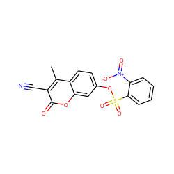 Cc1c(C#N)c(=O)oc2cc(OS(=O)(=O)c3ccccc3[N+](=O)[O-])ccc12 ZINC001772576506