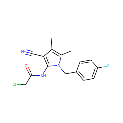 Cc1c(C#N)c(NC(=O)CCl)n(Cc2ccc(F)cc2)c1C ZINC000004205559