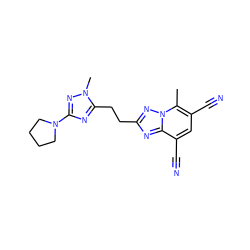 Cc1c(C#N)cc(C#N)c2nc(CCc3nc(N4CCCC4)nn3C)nn12 ZINC000210695563