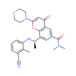 Cc1c(C#N)cccc1N[C@H](C)c1cc(C(=O)N(C)C)cc2c(=O)cc(N3CCOCC3)oc12 ZINC000116738219