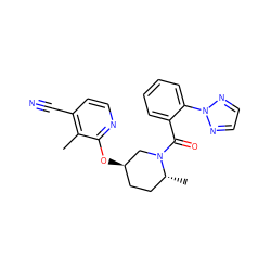 Cc1c(C#N)ccnc1O[C@@H]1CC[C@@H](C)N(C(=O)c2ccccc2-n2nccn2)C1 ZINC000143024078