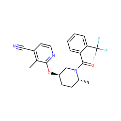 Cc1c(C#N)ccnc1O[C@@H]1CC[C@@H](C)N(C(=O)c2ccccc2C(F)(F)F)C1 ZINC000219652836