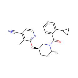 Cc1c(C#N)ccnc1O[C@@H]1CC[C@@H](C)N(C(=O)c2ccccc2C2CC2)C1 ZINC000219652726