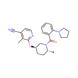 Cc1c(C#N)ccnc1O[C@@H]1CC[C@@H](C)N(C(=O)c2ccccc2N2CCCC2)C1 ZINC000219667032