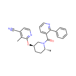 Cc1c(C#N)ccnc1O[C@@H]1CC[C@@H](C)N(C(=O)c2cccnc2-c2ccccc2)C1 ZINC000219699289