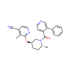 Cc1c(C#N)ccnc1O[C@@H]1CC[C@@H](C)N(C(=O)c2ccncc2-c2ccccc2)C1 ZINC000219659883