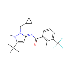 Cc1c(C(=O)/N=c2\cc(C(C)(C)C)n(C)n2CC2CC2)cccc1C(F)(F)F ZINC000029125315