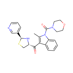 Cc1c(C(=O)[C@@H]2CS[C@@H](c3cccnc3)N2)c2ccccc2n1C(=O)N1CCOCC1 ZINC000013737524