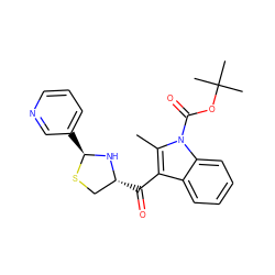 Cc1c(C(=O)[C@@H]2CS[C@@H](c3cccnc3)N2)c2ccccc2n1C(=O)OC(C)(C)C ZINC000013737551