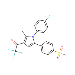 Cc1c(C(=O)C(F)(F)F)cc(-c2ccc(S(C)(=O)=O)cc2)n1-c1ccc(F)cc1 ZINC000003814545