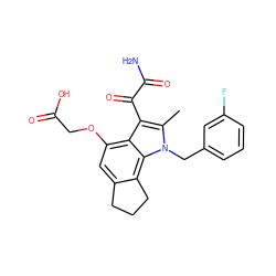 Cc1c(C(=O)C(N)=O)c2c(OCC(=O)O)cc3c(c2n1Cc1cccc(F)c1)CCC3 ZINC000013608884