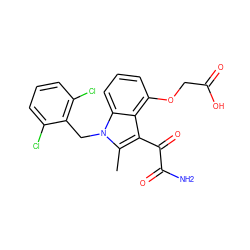 Cc1c(C(=O)C(N)=O)c2c(OCC(=O)O)cccc2n1Cc1c(Cl)cccc1Cl ZINC000001543779