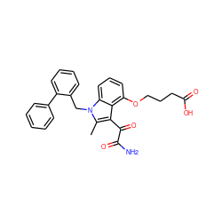 Cc1c(C(=O)C(N)=O)c2c(OCCCC(=O)O)cccc2n1Cc1ccccc1-c1ccccc1 ZINC000013445802