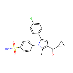 Cc1c(C(=O)C2CC2)cc(-c2ccc(Cl)cc2)n1-c1ccc(S(N)(=O)=O)cc1 ZINC000040379805