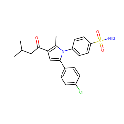 Cc1c(C(=O)CC(C)C)cc(-c2ccc(Cl)cc2)n1-c1ccc(S(N)(=O)=O)cc1 ZINC000040405984