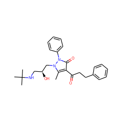 Cc1c(C(=O)CCc2ccccc2)c(=O)n(-c2ccccc2)n1C[C@@H](O)CNC(C)(C)C ZINC000013555992