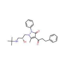 Cc1c(C(=O)CCc2ccccc2)c(=O)n(-c2ccccc2)n1C[C@H](O)CNC(C)(C)C ZINC000013555995