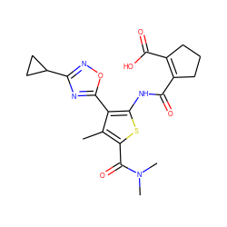 Cc1c(C(=O)N(C)C)sc(NC(=O)C2=C(C(=O)O)CCC2)c1-c1nc(C2CC2)no1 ZINC000147052888