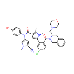 Cc1c(C(=O)N(c2ccc(O)cc2)c2cc(C#N)n(C)c2)cc(-c2cc(Cl)ccc2C(=O)N2Cc3ccccc3C[C@H]2CN2CCOCC2)n1C ZINC000261163491