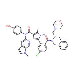 Cc1c(C(=O)N(c2ccc(O)cc2)c2cc3ccn(C)c3cn2)cc(-c2cc(Cl)ccc2C(=O)N2Cc3ccccc3C[C@H]2CN2CCOCC2)n1C ZINC000261176365