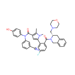 Cc1c(C(=O)N(c2ccc(O)cc2)c2cccc(C#N)c2)cc(-c2cc(F)ccc2C(=O)N2Cc3ccccc3C[C@H]2CN2CCOCC2)n1C ZINC000261076570