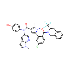 Cc1c(C(=O)N(c2ccc(O)cc2)c2cnc3c(ccn3C)c2)cc(-c2cc(Cl)ccc2C(=O)N2Cc3ccccc3C[C@H]2C(F)(F)F)n1C ZINC000261151033