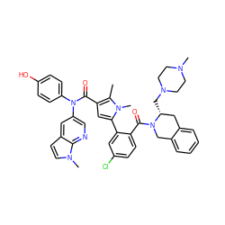 Cc1c(C(=O)N(c2ccc(O)cc2)c2cnc3c(ccn3C)c2)cc(-c2cc(Cl)ccc2C(=O)N2Cc3ccccc3C[C@H]2CN2CCN(C)CC2)n1C ZINC000261163336