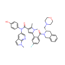 Cc1c(C(=O)N(c2ccc(O)cc2)c2cnc3c(ccn3C)c2)cc(-c2cc(F)ccc2C(=O)N2Cc3ccccc3C[C@H]2CN2CCOCC2)n1C ZINC000261180088