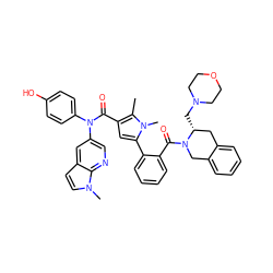 Cc1c(C(=O)N(c2ccc(O)cc2)c2cnc3c(ccn3C)c2)cc(-c2ccccc2C(=O)N2Cc3ccccc3C[C@H]2CN2CCOCC2)n1C ZINC000261156414