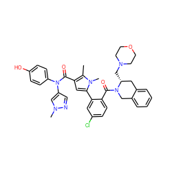 Cc1c(C(=O)N(c2ccc(O)cc2)c2cnn(C)c2)cc(-c2cc(Cl)ccc2C(=O)N2Cc3ccccc3C[C@H]2CN2CCOCC2)n1C ZINC000261145734