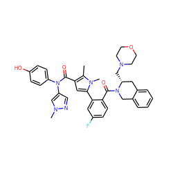 Cc1c(C(=O)N(c2ccc(O)cc2)c2cnn(C)c2)cc(-c2cc(F)ccc2C(=O)N2Cc3ccccc3C[C@H]2CN2CCOCC2)n1C ZINC000261185737