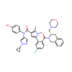 Cc1c(C(=O)N(c2ccc(O)cc2)c2cnn(C3CC3)c2)cc(-c2cc(Cl)ccc2C(=O)N2Cc3ccccc3C[C@H]2CN2CCOCC2)n1C ZINC000261123608