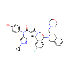 Cc1c(C(=O)N(c2ccc(O)cc2)c2cnn(C3CC3)c2)cc(-c2cc(F)ccc2C(=O)N2Cc3ccccc3C[C@H]2CN2CCOCC2)n1C ZINC000261119713