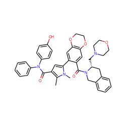 Cc1c(C(=O)N(c2ccccc2)c2ccc(O)cc2)cc(-c2cc3c(cc2C(=O)N2Cc4ccccc4C[C@H]2CN2CCOCC2)OCCO3)n1C ZINC000261185457