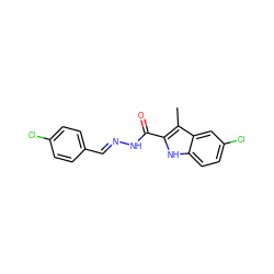 Cc1c(C(=O)N/N=C/c2ccc(Cl)cc2)[nH]c2ccc(Cl)cc12 ZINC000002206715