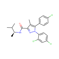 Cc1c(C(=O)N[C@@H](C)C(C)C)nn(-c2ccc(Cl)cc2Cl)c1-c1ccc(Cl)cc1 ZINC000036294739