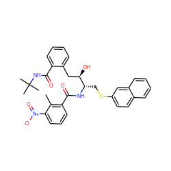 Cc1c(C(=O)N[C@@H](CSc2ccc3ccccc3c2)[C@H](O)Cc2ccccc2C(=O)NC(C)(C)C)cccc1[N+](=O)[O-] ZINC000027769230