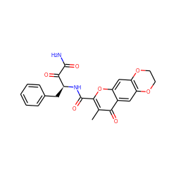 Cc1c(C(=O)N[C@@H](Cc2ccccc2)C(=O)C(N)=O)oc2cc3c(cc2c1=O)OCCO3 ZINC000028524710