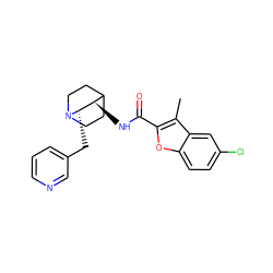 Cc1c(C(=O)N[C@@H]2C3CCN(CC3)[C@H]2Cc2cccnc2)oc2ccc(Cl)cc12 ZINC000095572671