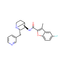 Cc1c(C(=O)N[C@@H]2C3CCN(CC3)[C@H]2Cc2cccnc2)oc2ccc(F)cc12 ZINC000095578223